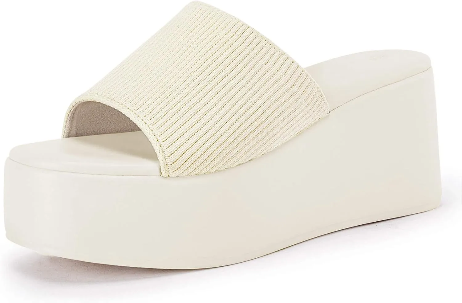 Coutgo Womens Platform Slides Sandals Square Open Toe Slip On Elastic Band Casual Lightweight Wedge Shoes