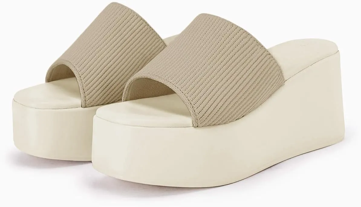 Coutgo Womens Platform Slides Sandals Square Open Toe Slip On Elastic Band Casual Lightweight Wedge Shoes