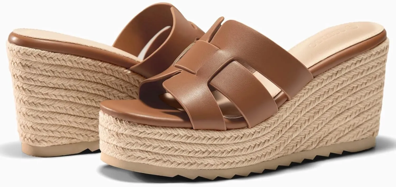 Coutgo Women's Wedge Sandals Platform Espadrille Heels Open Toe Strappy Slip On Casual Summer Slide Shoes