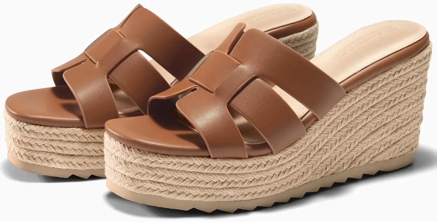 Coutgo Women's Wedge Sandals Platform Espadrille Heels Open Toe Strappy Slip On Casual Summer Slide Shoes