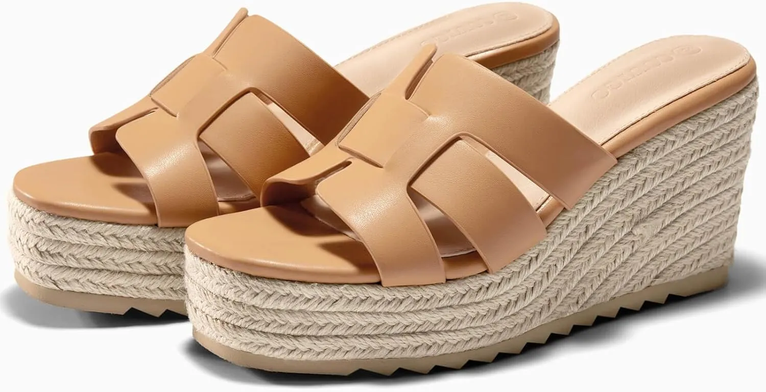 Coutgo Women's Wedge Sandals Platform Espadrille Heels Open Toe Strappy Slip On Casual Summer Slide Shoes