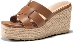 Coutgo Women's Wedge Sandals Platform Espadrille Heels Open Toe Strappy Slip On Casual Summer Slide Shoes