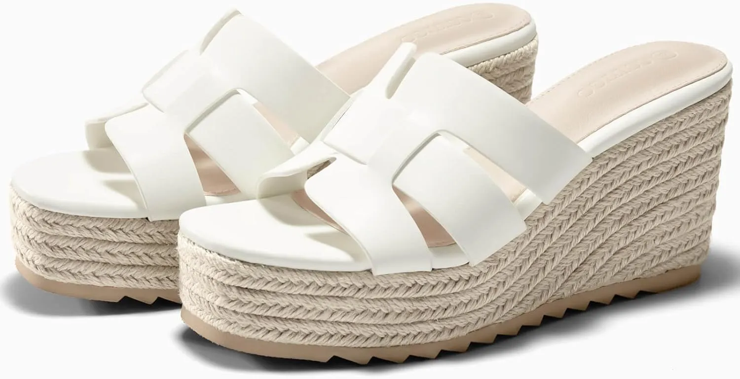 Coutgo Women's Wedge Sandals Platform Espadrille Heels Open Toe Strappy Slip On Casual Summer Slide Shoes