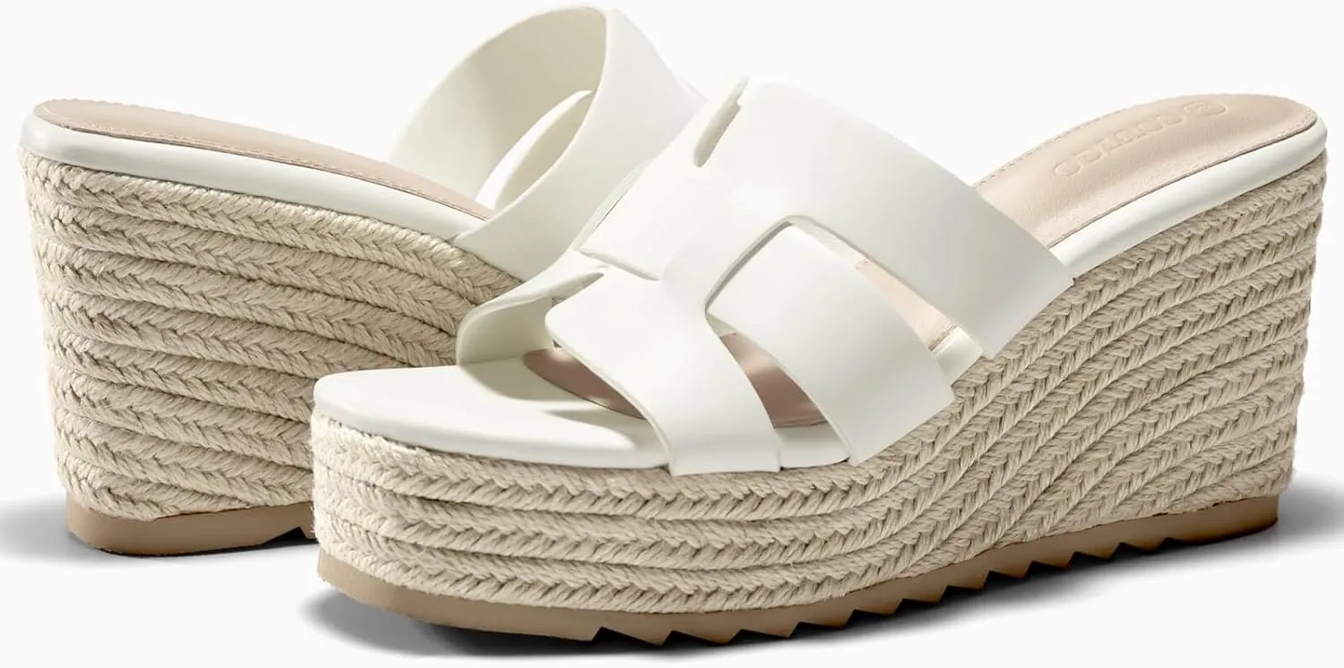 Coutgo Women's Wedge Sandals Platform Espadrille Heels Open Toe Strappy Slip On Casual Summer Slide Shoes