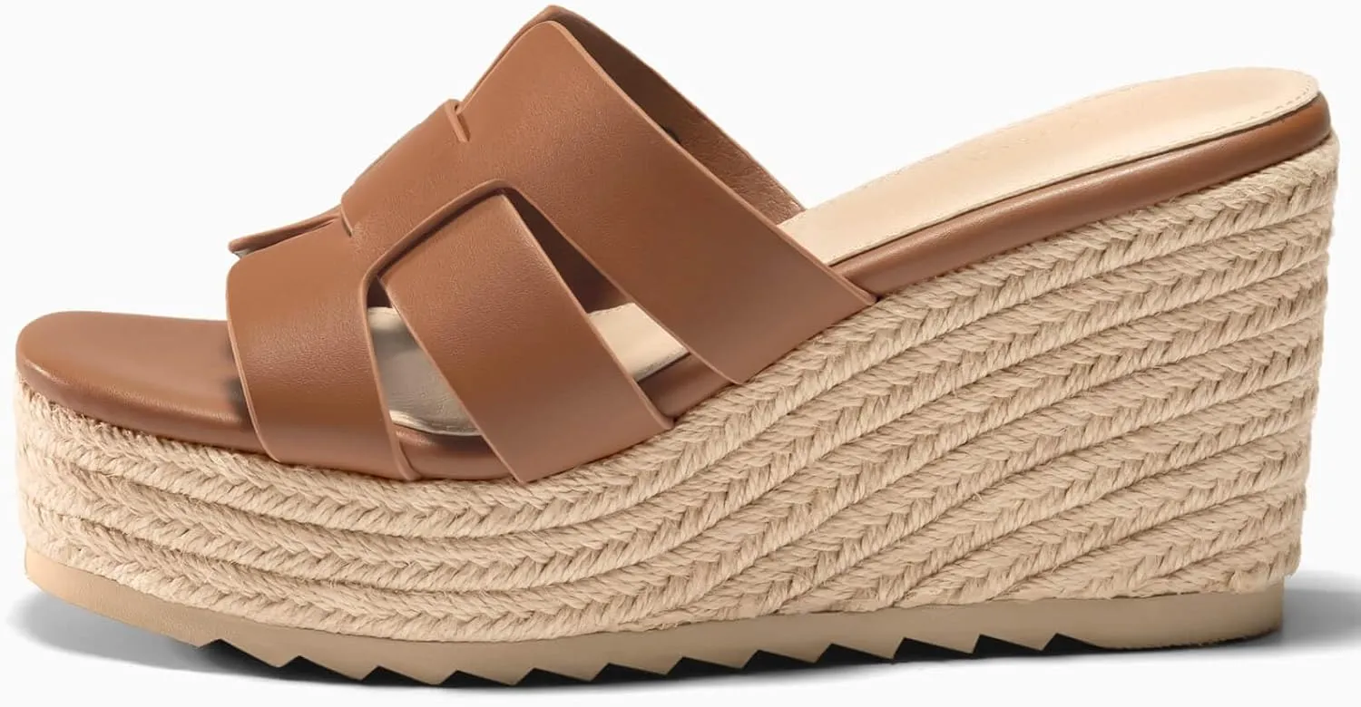 Coutgo Women's Wedge Sandals Platform Espadrille Heels Open Toe Strappy Slip On Casual Summer Slide Shoes