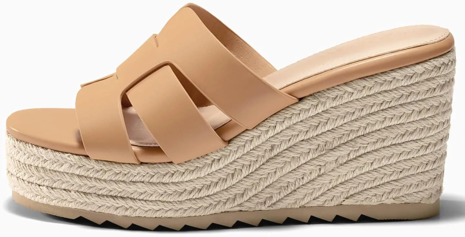 Coutgo Women's Wedge Sandals Platform Espadrille Heels Open Toe Strappy Slip On Casual Summer Slide Shoes