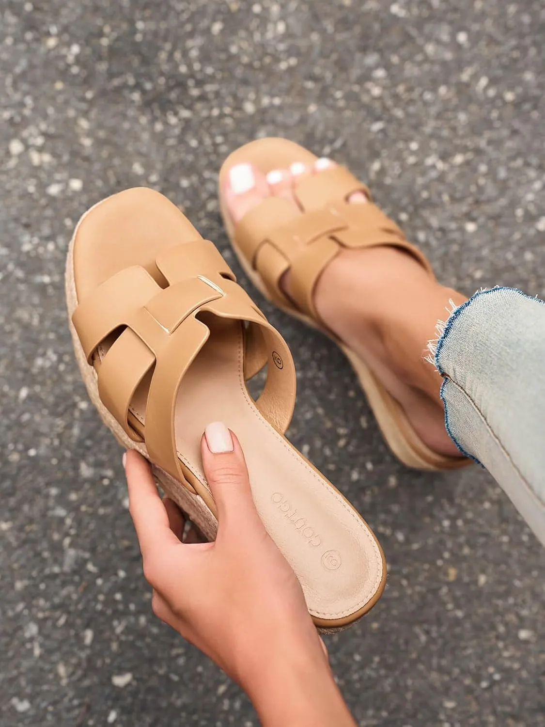 Coutgo Women's Wedge Sandals Platform Espadrille Heels Open Toe Strappy Slip On Casual Summer Slide Shoes