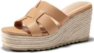 Coutgo Women's Wedge Sandals Platform Espadrille Heels Open Toe Strappy Slip On Casual Summer Slide Shoes
