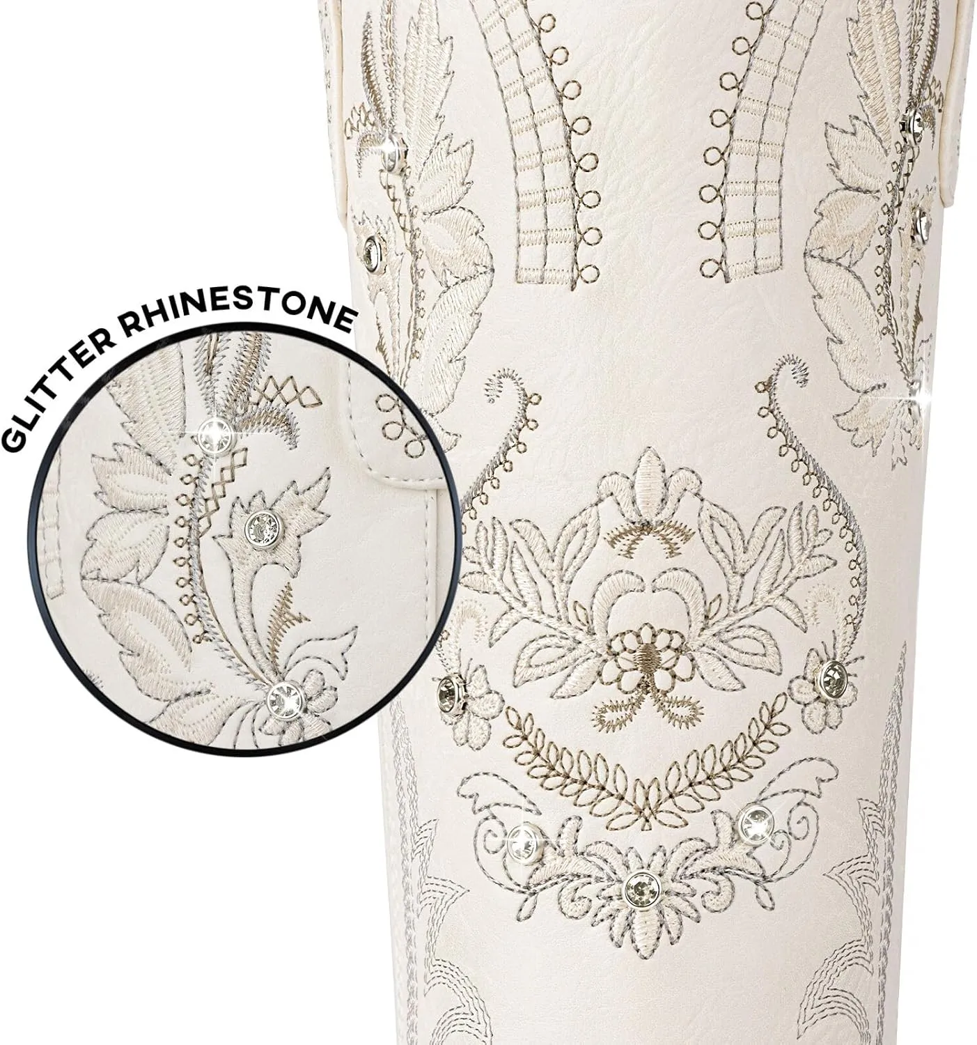 Cowboy Boots for Women - Wide Calf Knee High Cowgirl Boots, Glitter Sparkly Rhinestone Western Country Boots with Classic Embroidery, Pointed Toe Pull On Zipper Retro Boots