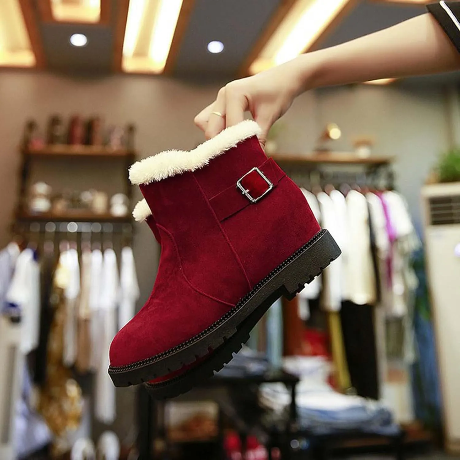 Ctreela Womens Fluffy Warm Slouch Bootie Thermal Lined Outdoor Combat Snow Ankle Boots Dressy Casual Trendy Walking Shoes