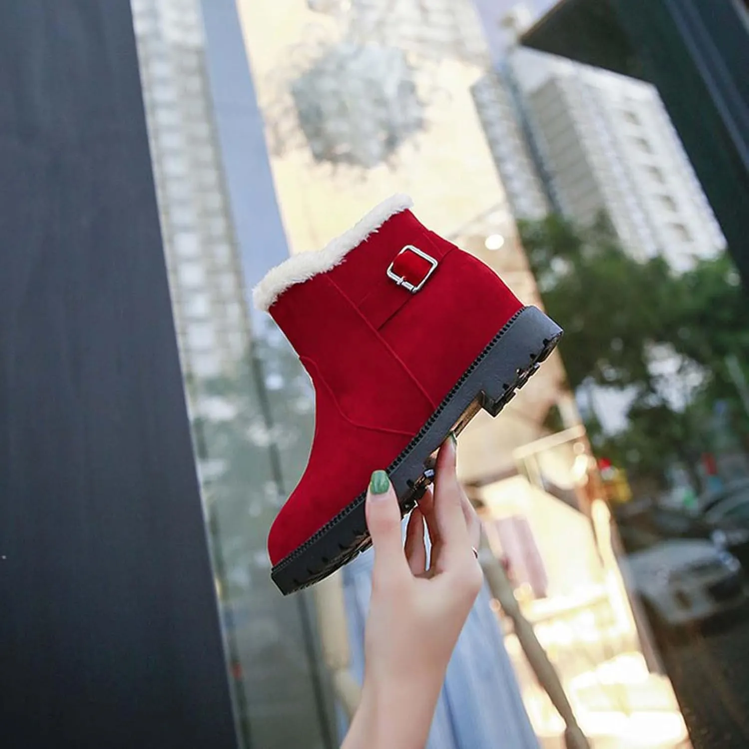 Ctreela Womens Fluffy Warm Slouch Bootie Thermal Lined Outdoor Combat Snow Ankle Boots Dressy Casual Trendy Walking Shoes