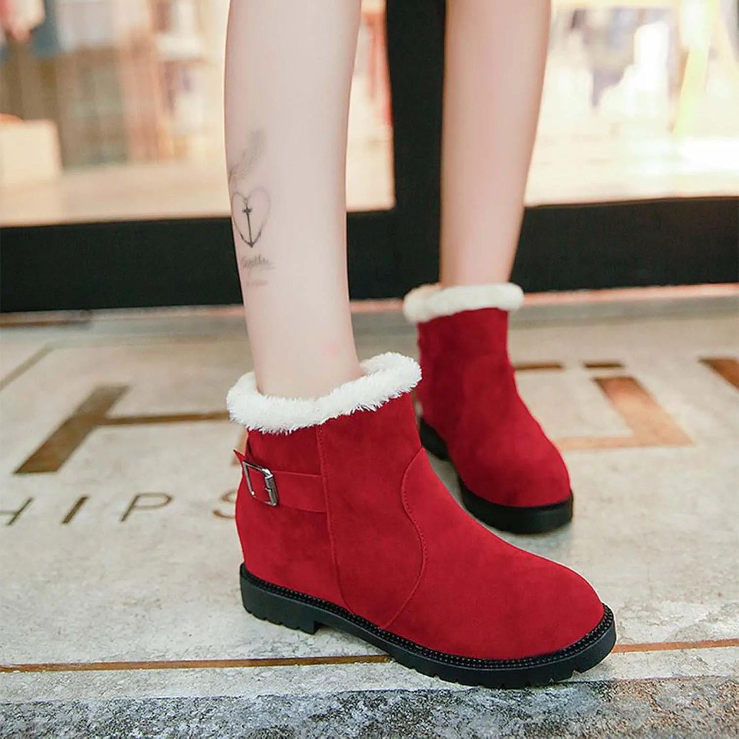 Ctreela Womens Fluffy Warm Slouch Bootie Thermal Lined Outdoor Combat Snow Ankle Boots Dressy Casual Trendy Walking Shoes