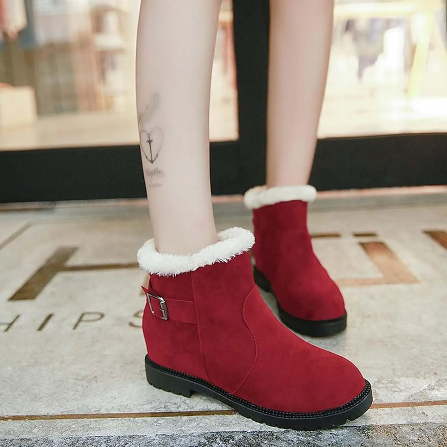 Ctreela Womens Fluffy Warm Slouch Bootie Thermal Lined Outdoor Combat Snow Ankle Boots Dressy Casual Trendy Walking Shoes