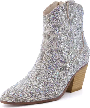 CUSHIONAIRE Women's Bravo Rhinestone Western Boots with  Memory Foam, Sparkly Cowboy Ankle Booties