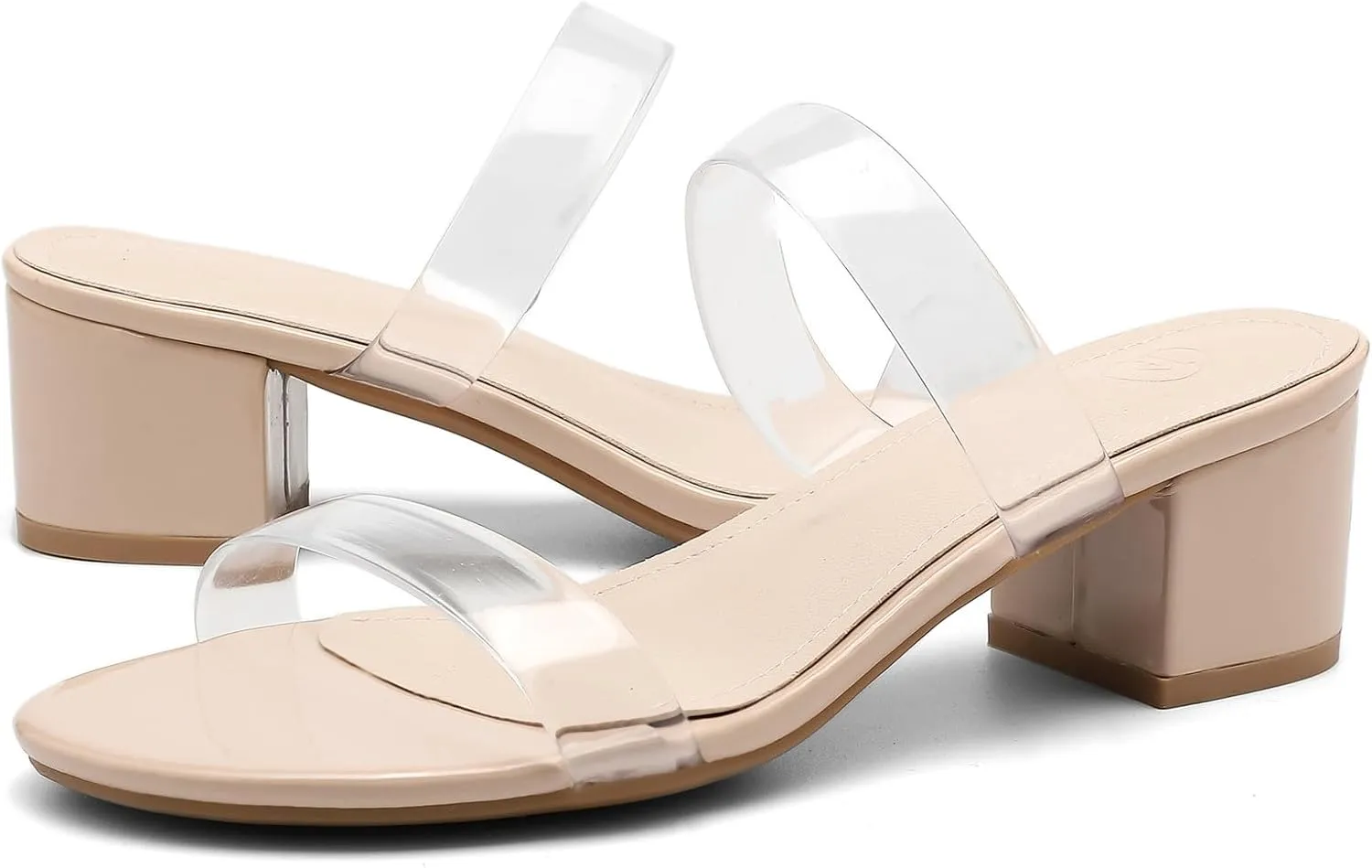 DADAWEN Women's Two Strap Open Toe Slip On Low Chunky Heels Sandals Block Heels Mule Sandals Party Dating Wedding Dress Pumps Shoes