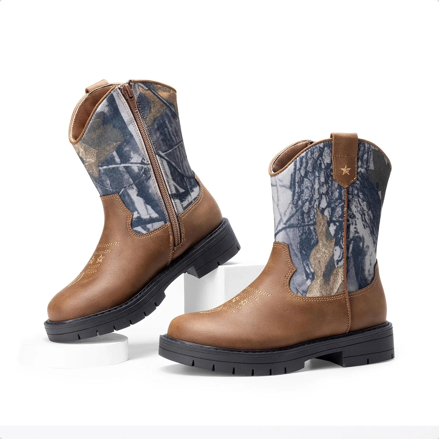 DREAM PAIRS Boys Girls Cowboy Boots Kids Western Riding Mid Calf Boots with Side Zipper (Toddler/Little Kid/Big Kid)