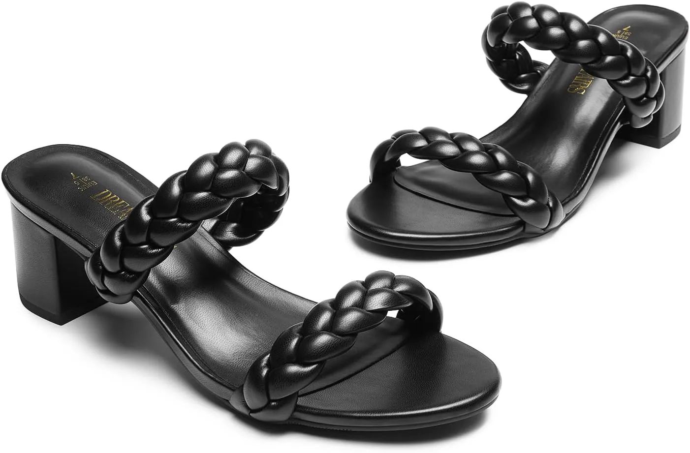 DREAM PAIRS Women's Two Braided Strap Low Heels for Women Open Toe Block Chunky Heels Sandals Holiday Party Wedding Dress Pumps Shoes