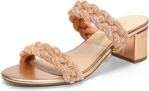 DREAM PAIRS Women's Two Braided Strap Low Heels for Women Open Toe Block Chunky Heels Sandals Holiday Party Wedding Dress Pumps Shoes