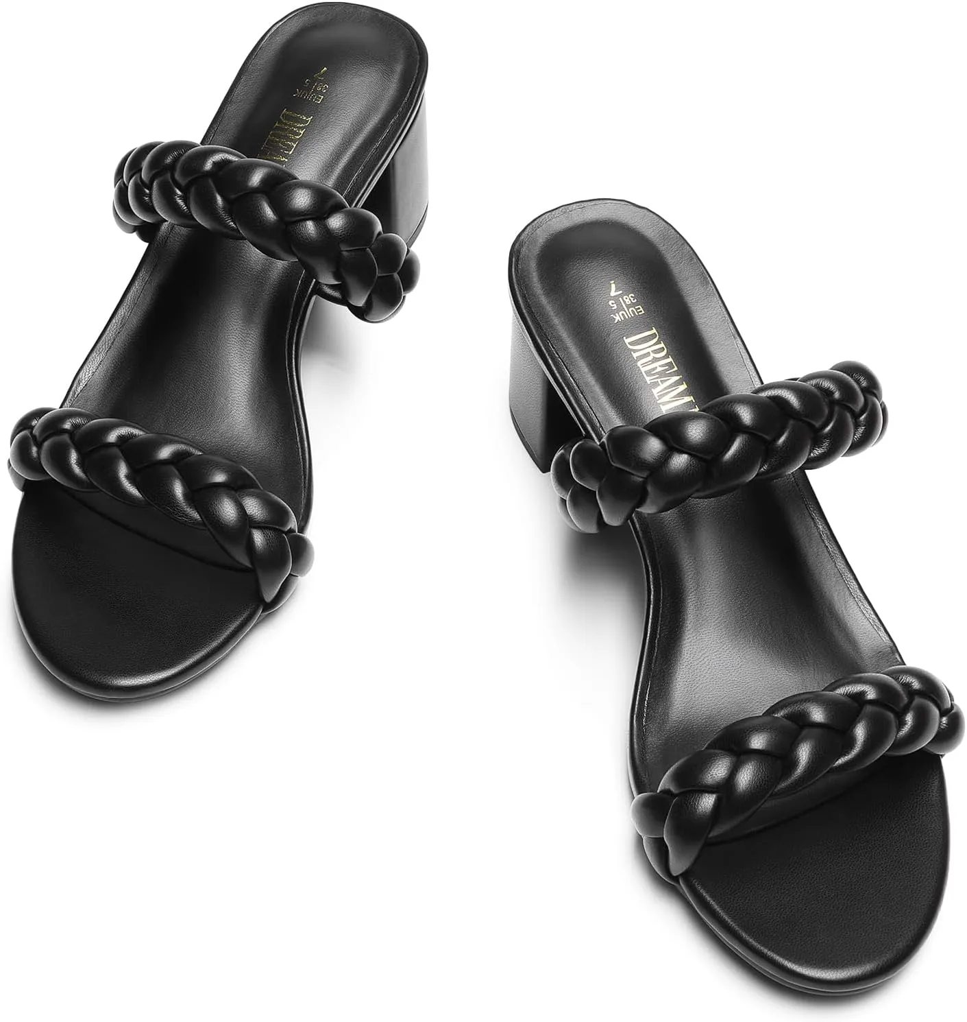 DREAM PAIRS Women's Two Braided Strap Low Heels for Women Open Toe Block Chunky Heels Sandals Holiday Party Wedding Dress Pumps Shoes