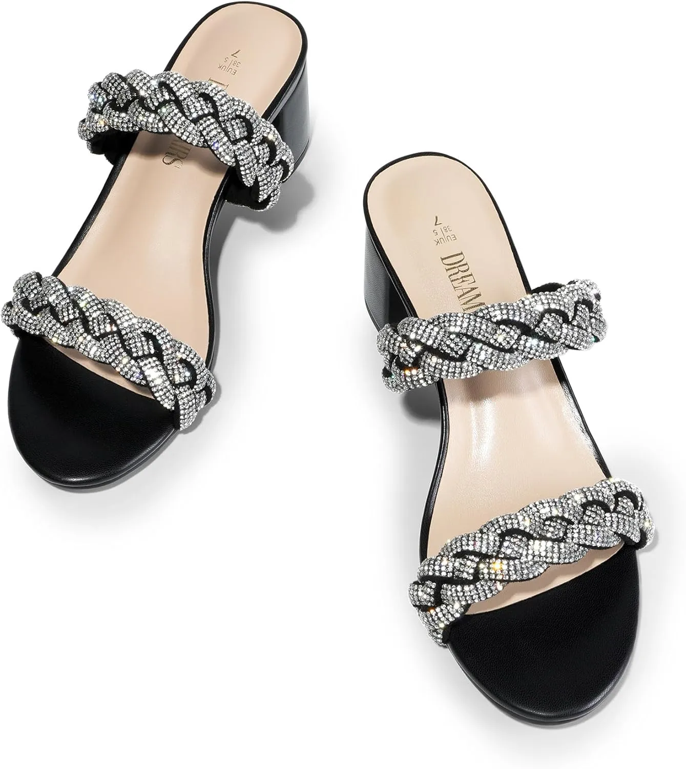 DREAM PAIRS Women's Two Braided Strap Low Heels for Women Open Toe Block Chunky Heels Sandals Holiday Party Wedding Dress Pumps Shoes
