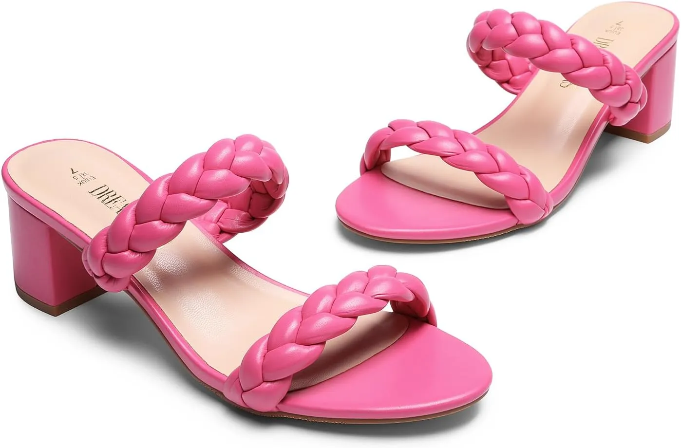 DREAM PAIRS Women's Two Braided Strap Low Heels for Women Open Toe Block Chunky Heels Sandals Holiday Party Wedding Dress Pumps Shoes
