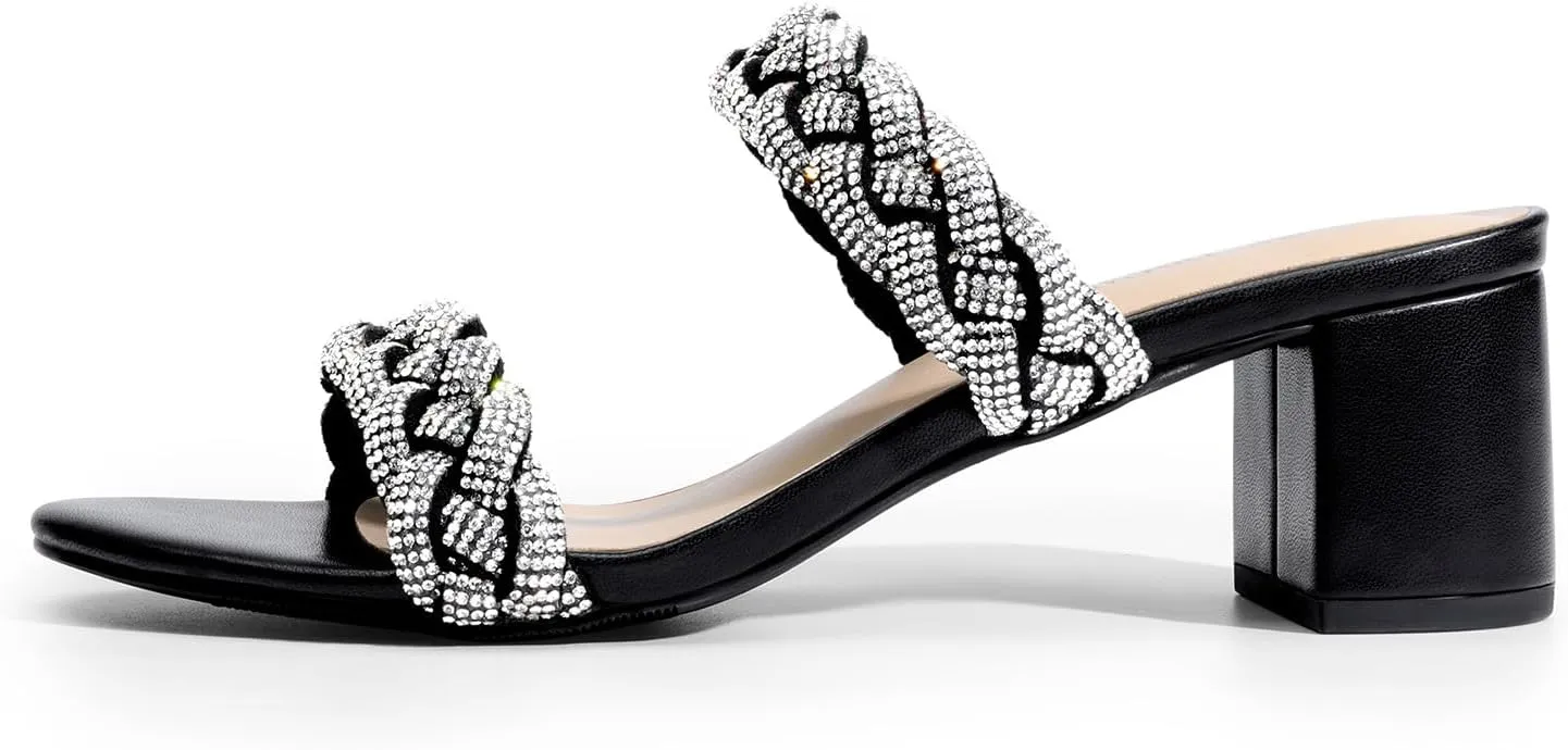 DREAM PAIRS Women's Two Braided Strap Low Heels for Women Open Toe Block Chunky Heels Sandals Holiday Party Wedding Dress Pumps Shoes