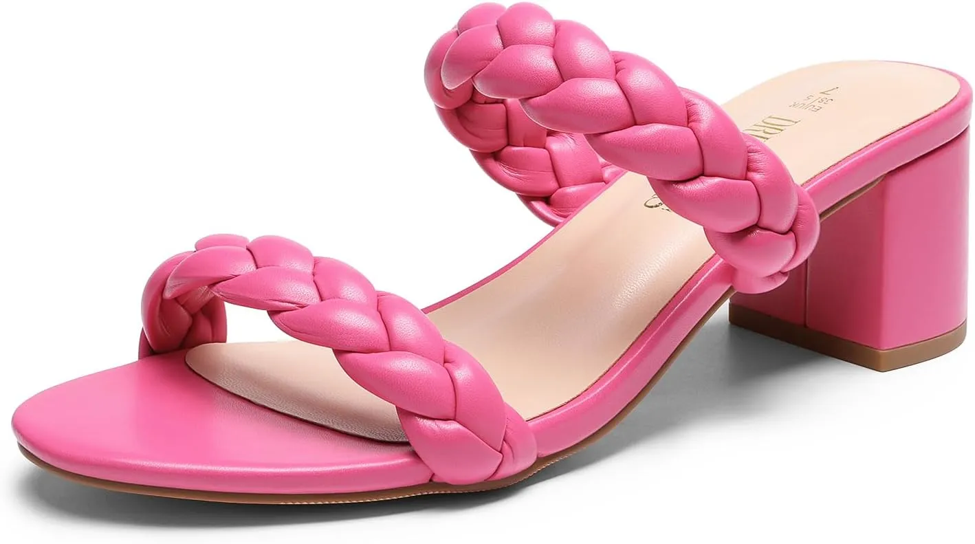DREAM PAIRS Women's Two Braided Strap Low Heels for Women Open Toe Block Chunky Heels Sandals Holiday Party Wedding Dress Pumps Shoes