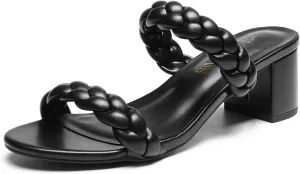 DREAM PAIRS Women's Two Braided Strap Low Heels for Women Open Toe Block Chunky Heels Sandals Holiday Party Wedding Dress Pumps Shoes