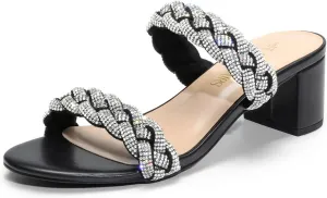 DREAM PAIRS Women's Two Braided Strap Low Heels for Women Open Toe Block Chunky Heels Sandals Holiday Party Wedding Dress Pumps Shoes