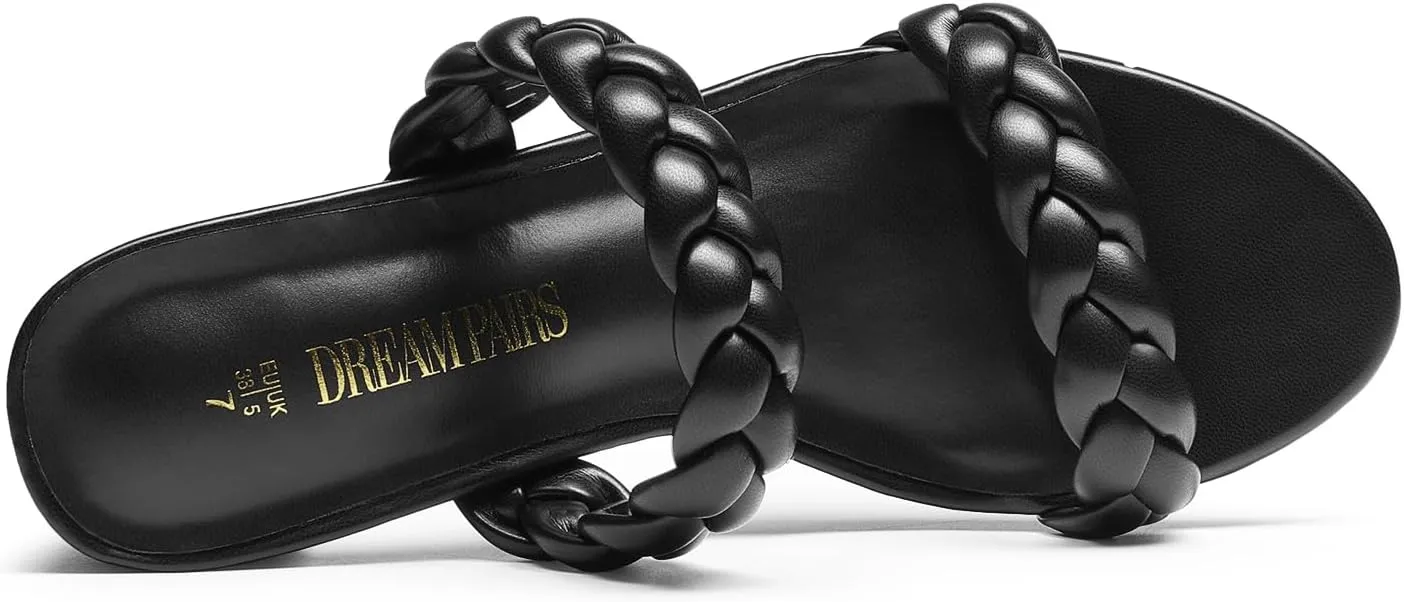 DREAM PAIRS Women's Two Braided Strap Low Heels for Women Open Toe Block Chunky Heels Sandals Holiday Party Wedding Dress Pumps Shoes