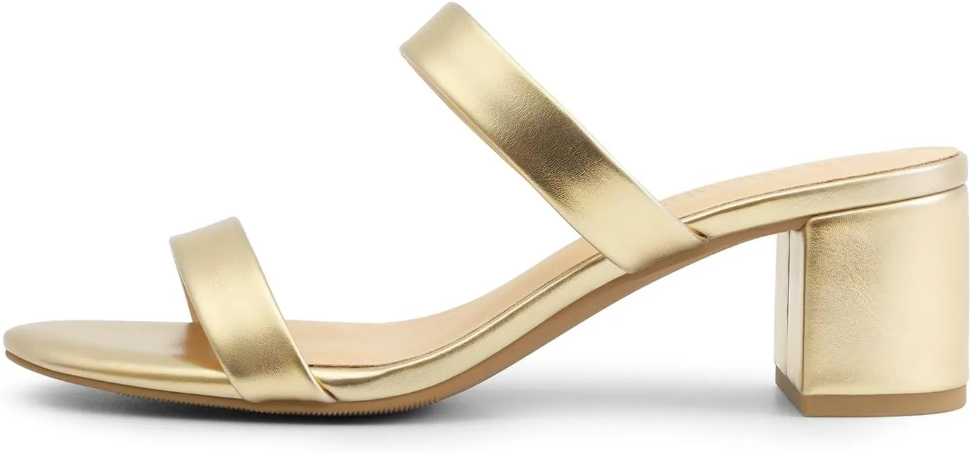 DREAM PAIRS Women's Two Strap Open Toe Low Block Chunky Heels Sandals Dress Pumps Casual Summer Mules Shoes