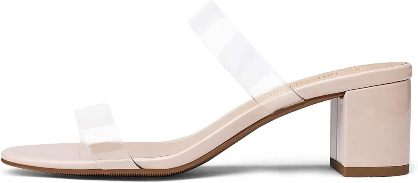 DREAM PAIRS Women's Two Strap Open Toe Low Block Chunky Heels Sandals Dress Pumps Casual Summer Mules Shoes