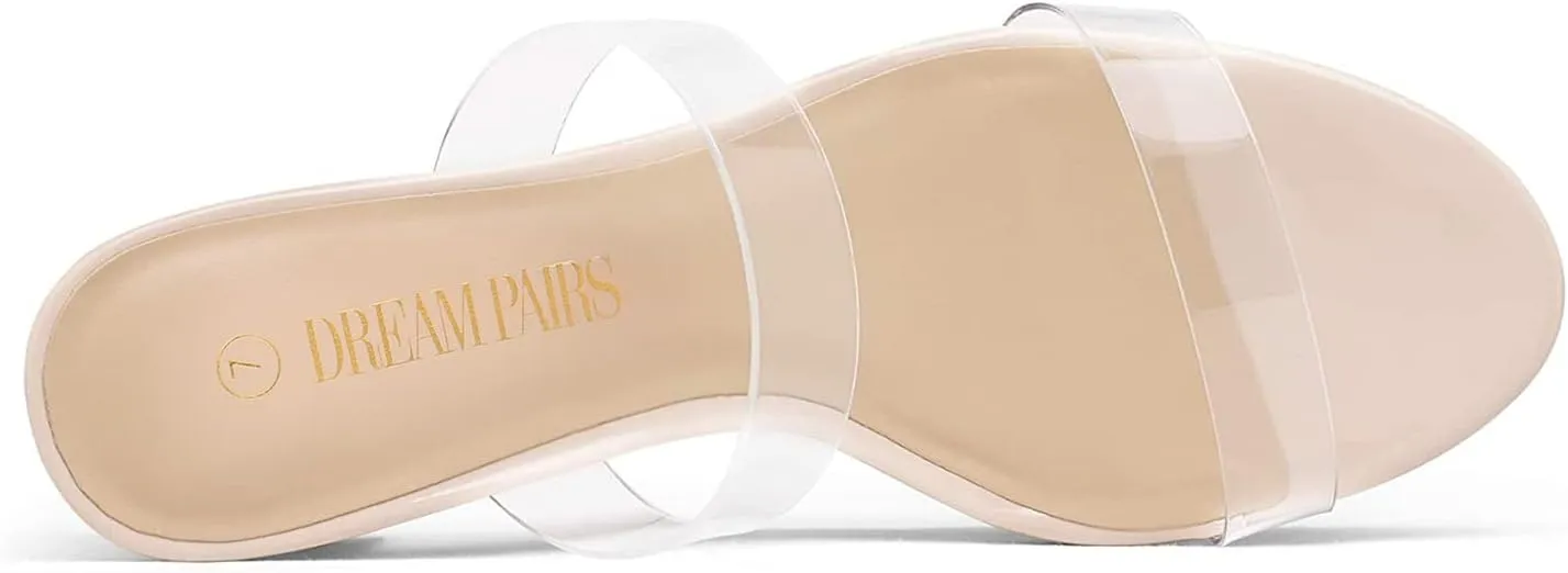 DREAM PAIRS Women's Two Strap Open Toe Low Block Chunky Heels Sandals Dress Pumps Casual Summer Mules Shoes