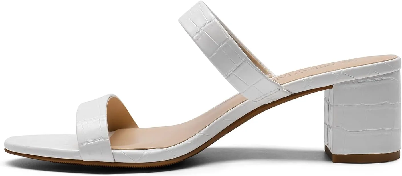 DREAM PAIRS Women's Two Strap Open Toe Low Block Chunky Heels Sandals Dress Pumps Casual Summer Mules Shoes