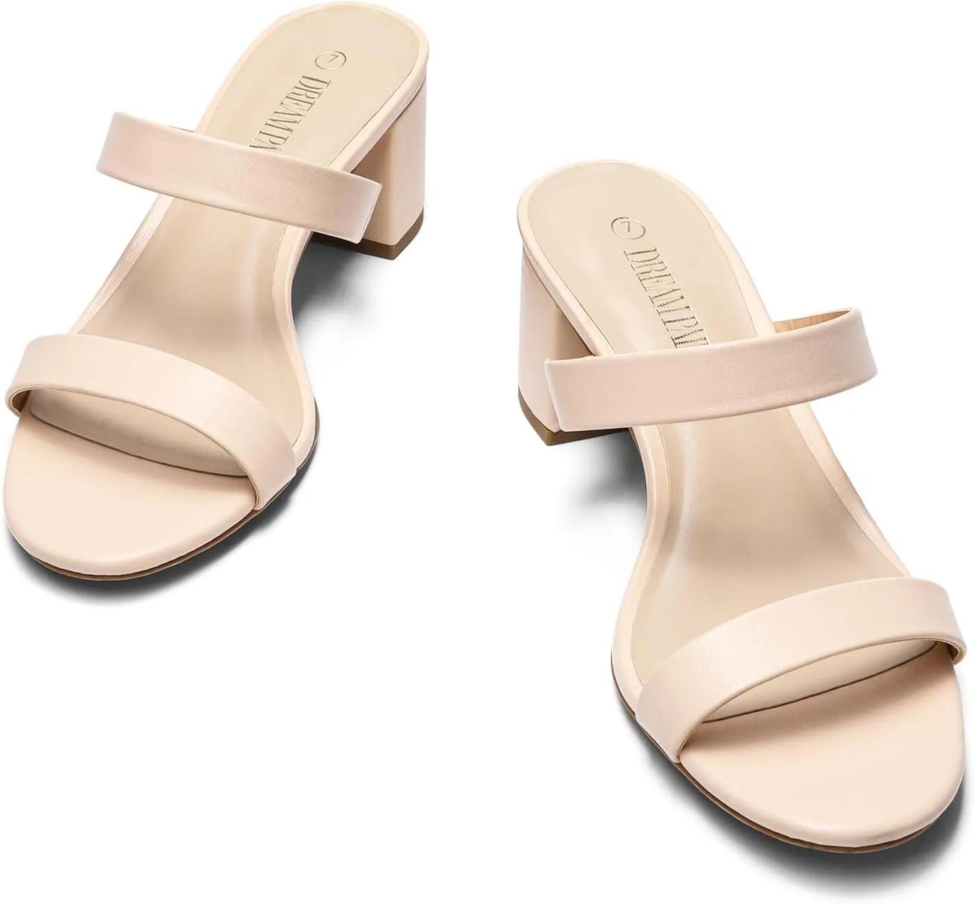 DREAM PAIRS Women's Two Strap Open Toe Low Block Chunky Heels Sandals Dress Pumps Casual Summer Mules Shoes