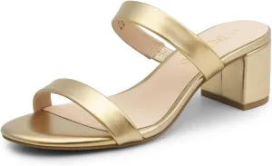 DREAM PAIRS Women's Two Strap Open Toe Low Block Chunky Heels Sandals Dress Pumps Casual Summer Mules Shoes