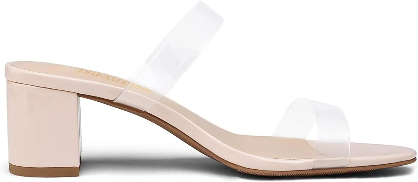 DREAM PAIRS Women's Two Strap Open Toe Low Block Chunky Heels Sandals Dress Pumps Casual Summer Mules Shoes