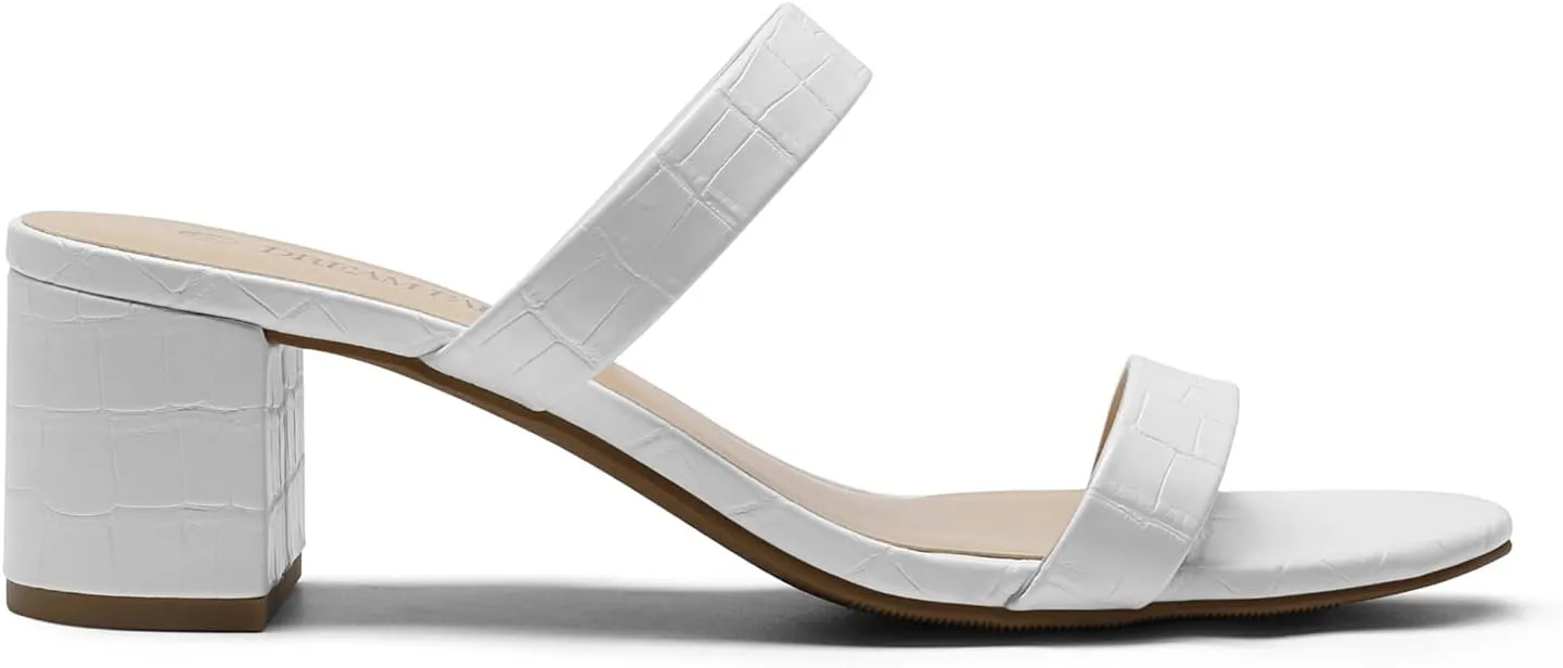 DREAM PAIRS Women's Two Strap Open Toe Low Block Chunky Heels Sandals Dress Pumps Casual Summer Mules Shoes