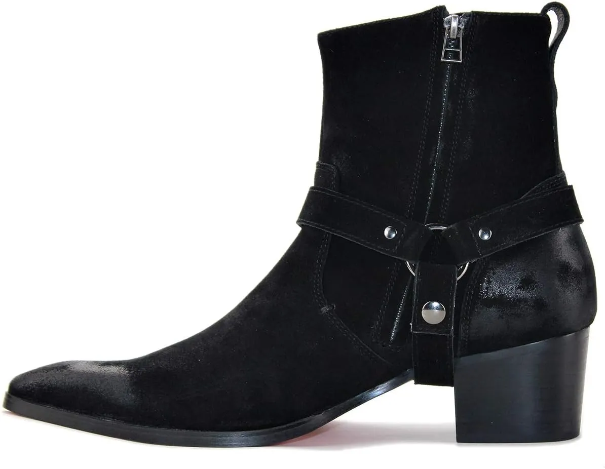 Dress Boot for Men Heels Casual Chelsea Combat Ankle Chukka Boots Zipper Black JY002