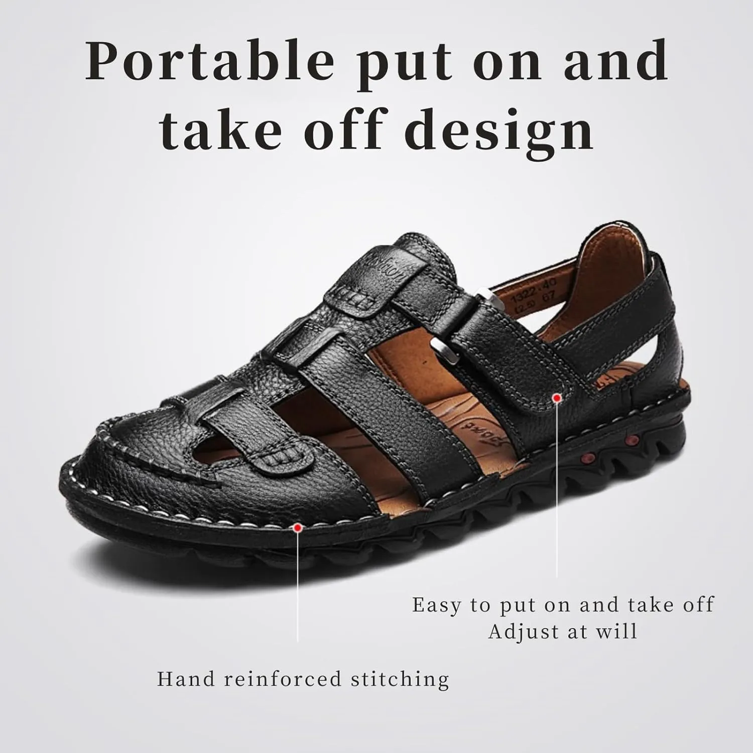 Driving Shoes Leather Sandals for Men Closed Toe Handmade Hiking Sandals for Men Breathable Mens Leather Sandals Pu