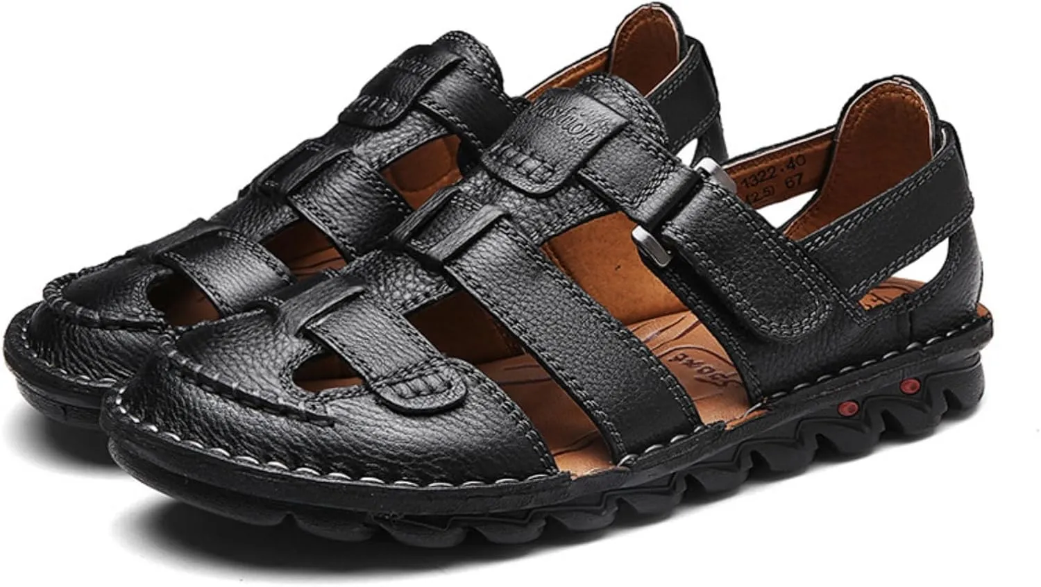 Driving Shoes Leather Sandals for Men Closed Toe Handmade Hiking Sandals for Men Breathable Mens Leather Sandals Pu