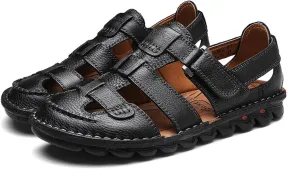 Driving Shoes Leather Sandals for Men Closed Toe Handmade Hiking Sandals for Men Breathable Mens Leather Sandals Pu