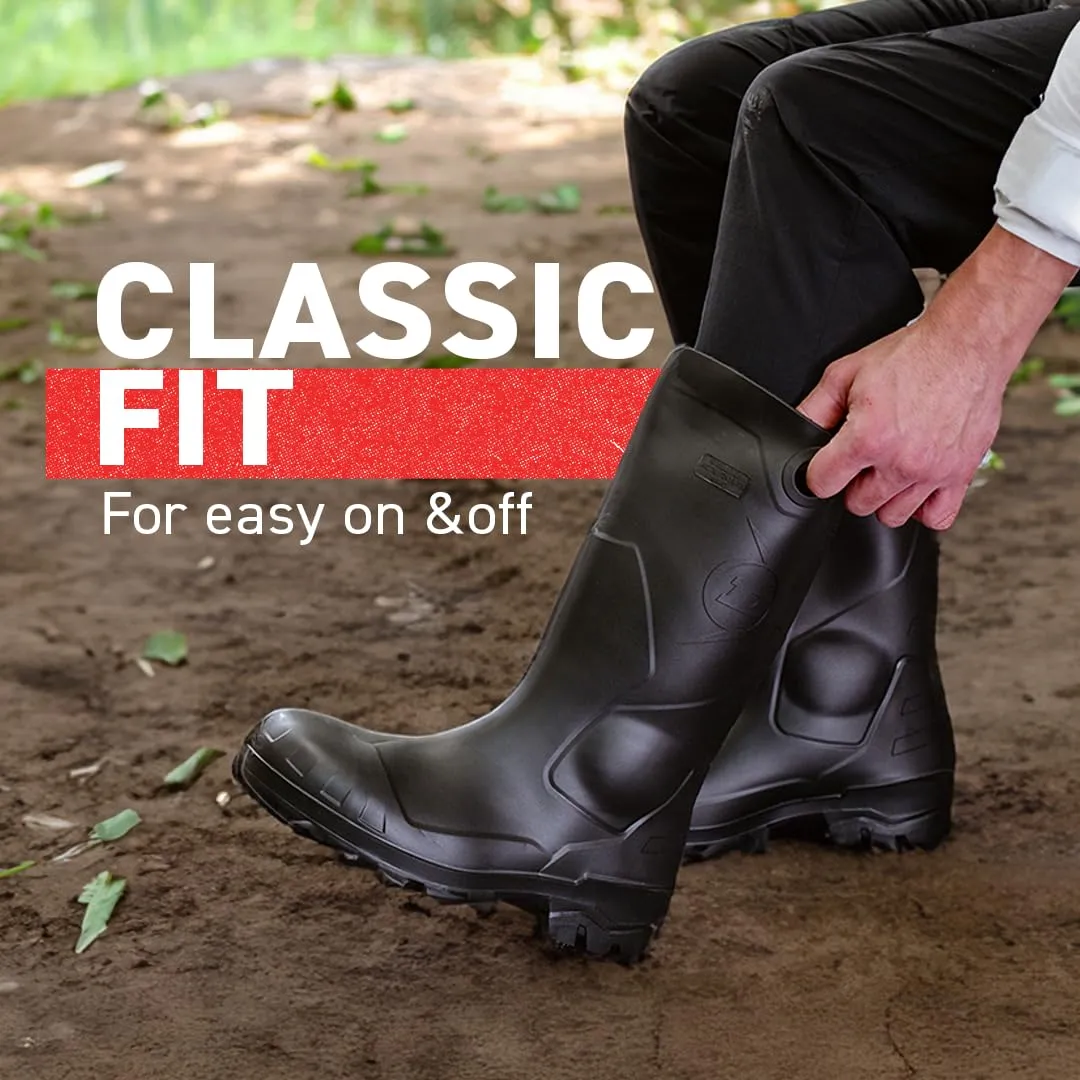 DUNLOP Protective Footwear, Chesapeake Steel Toe, 100% Waterproof, Lightweight, Industrial and Construction PVC Boots, Slip Resistant, 8677677.07, Size 7 US, Black