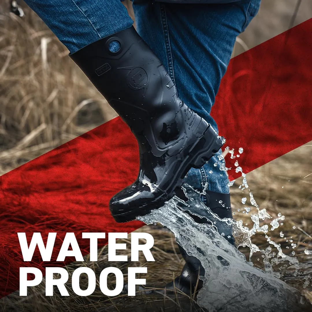 DUNLOP Protective Footwear, Chesapeake Steel Toe, 100% Waterproof, Lightweight, Industrial and Construction PVC Boots, Slip Resistant, 8677677.07, Size 7 US, Black