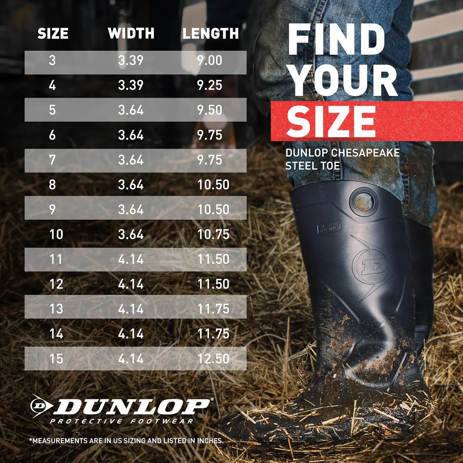 DUNLOP Protective Footwear, Chesapeake Steel Toe, 100% Waterproof, Lightweight, Industrial and Construction PVC Boots, Slip Resistant, 8677677.07, Size 7 US, Black