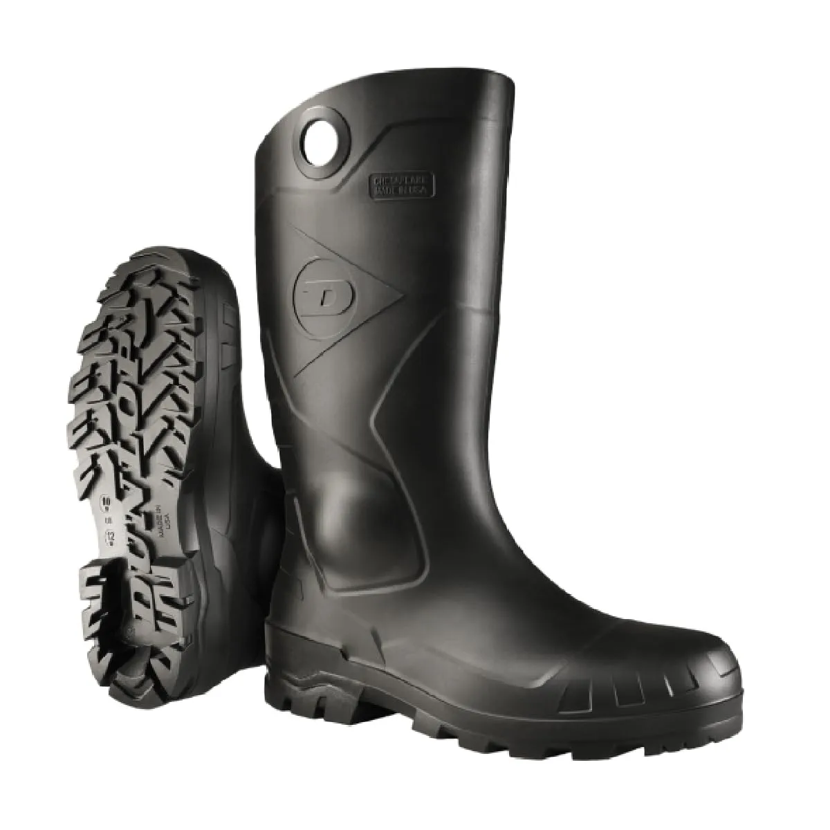 DUNLOP Protective Footwear, Chesapeake Steel Toe, 100% Waterproof, Lightweight, Industrial and Construction PVC Boots, Slip Resistant, 8677677.07, Size 7 US, Black