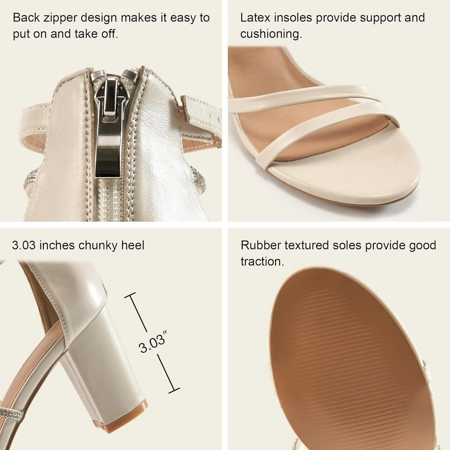 Ecetana Heels for Women Open Toe Ankle Strap Buckle Rhinestone Sandals Block Chunky Sexy Shoes for Party Wedding