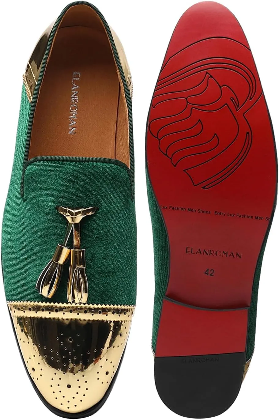 ELANROMAN Mens Dress Loafers Classic Patent Velvet Penny Tuxedo Shoes