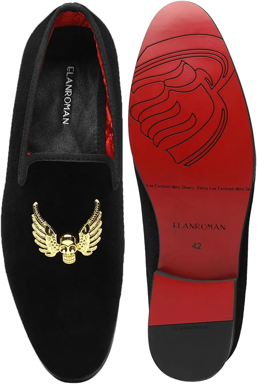 ELANROMAN Mens Dress Loafers Classic Patent Velvet Penny Tuxedo Shoes