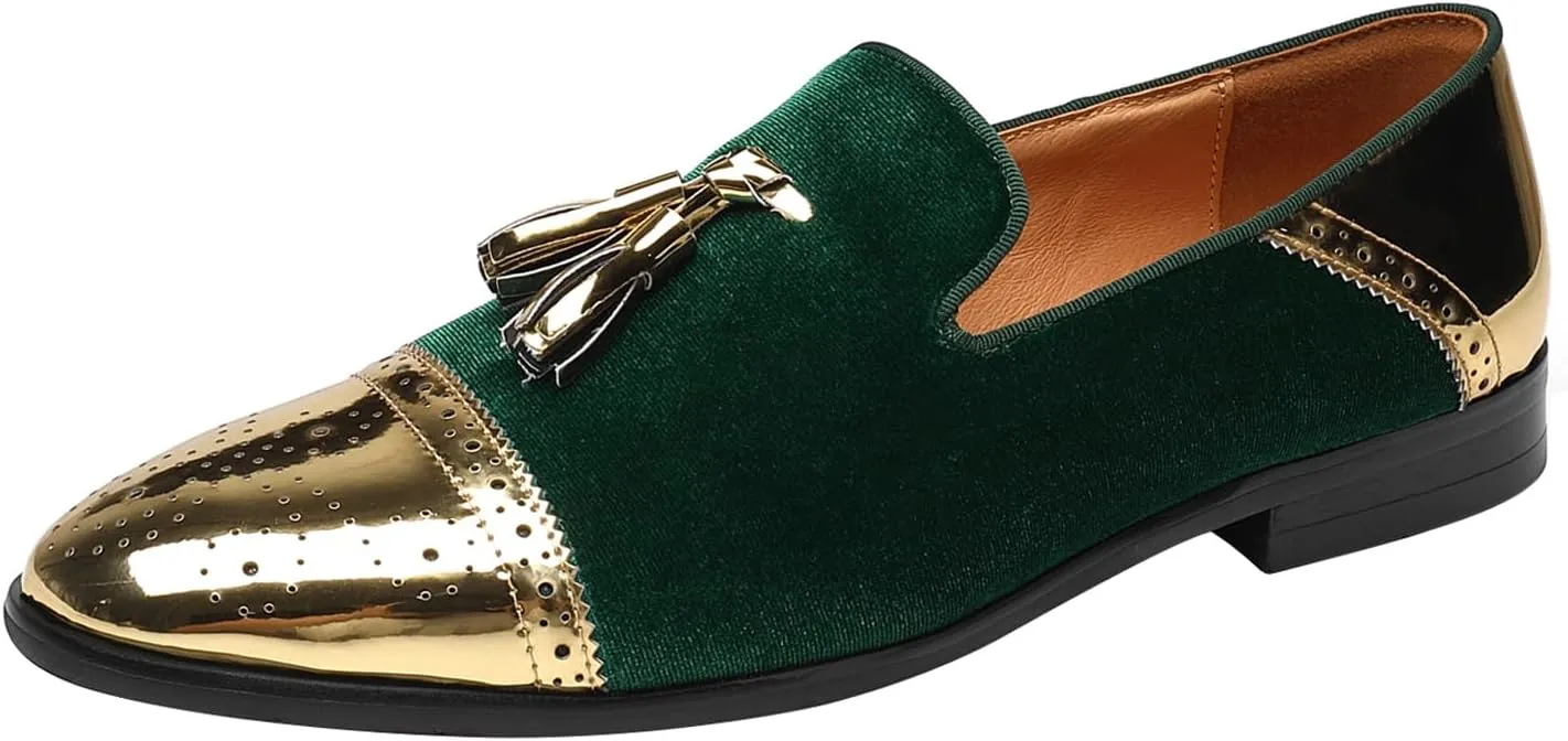 ELANROMAN Mens Dress Loafers Classic Patent Velvet Penny Tuxedo Shoes